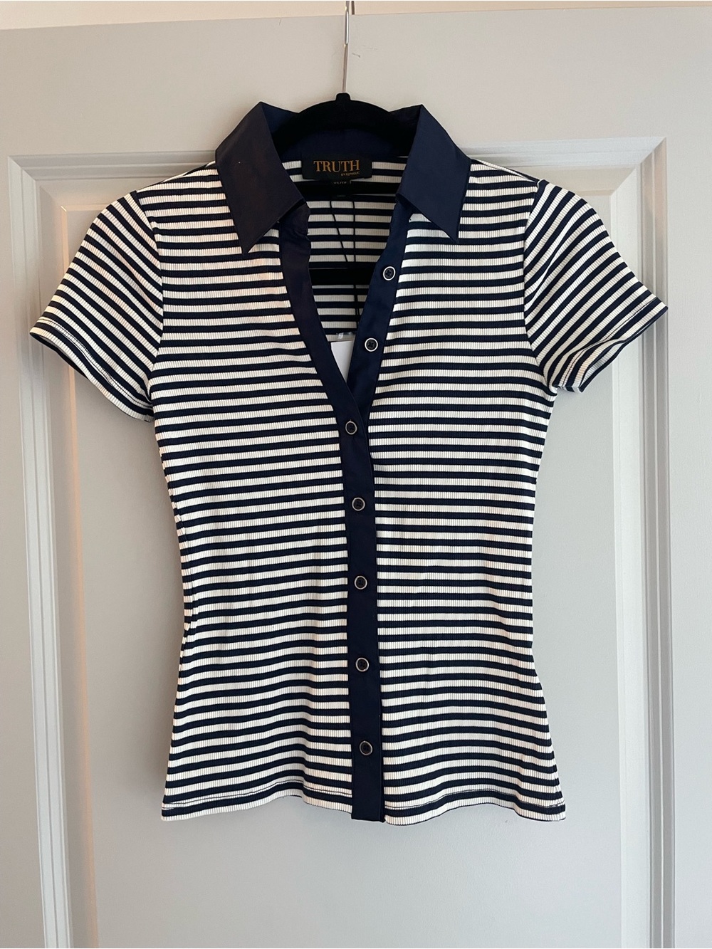 Truth Navy & White Striped Snap-Front Polo Tee